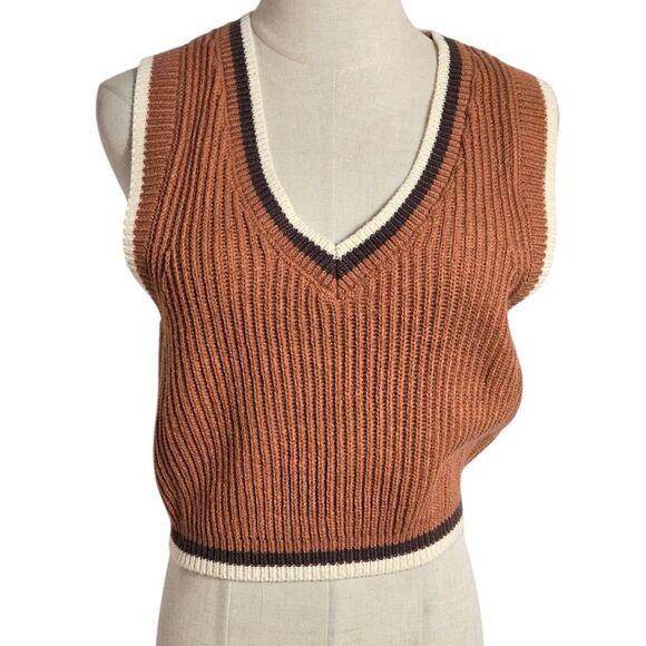 Garage Brown Sleeveless Cropped Sweater Vest - Picture 1 of 7